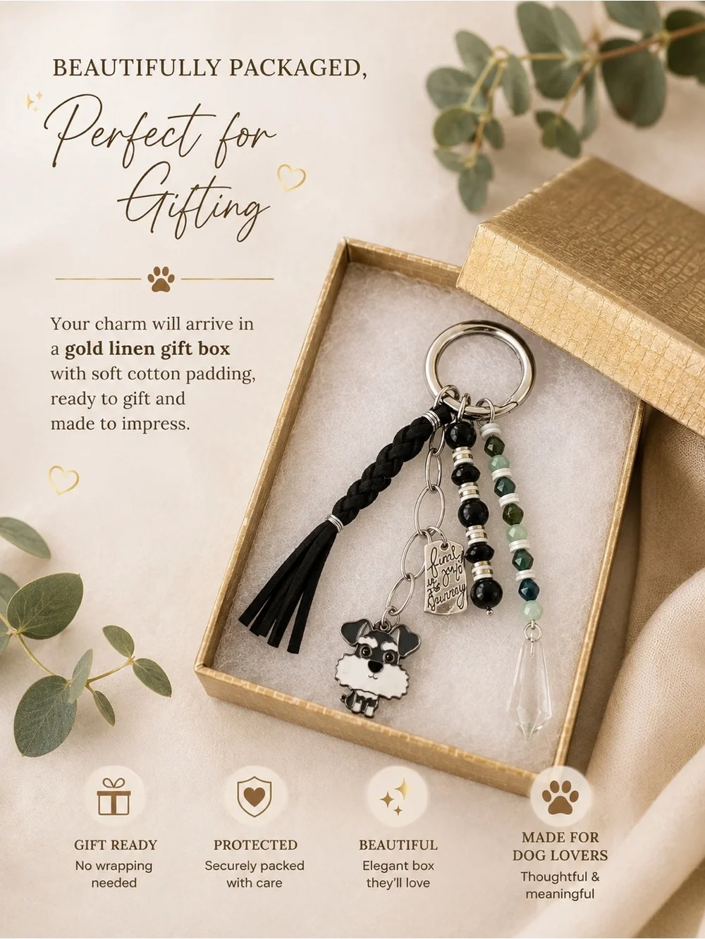 Hand Crafted TERRIER Bag Charm Key Ring w/“FIND JOY IN THE JOURNEY” - Picture 4 of 10